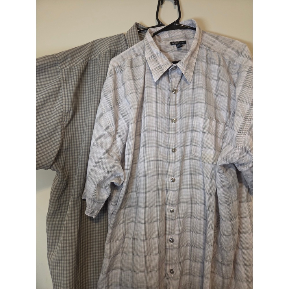 Van Heusen Mens 3XLT Short Sleeve Button Down Shirt Lot 2 Grey Plaid StainShield